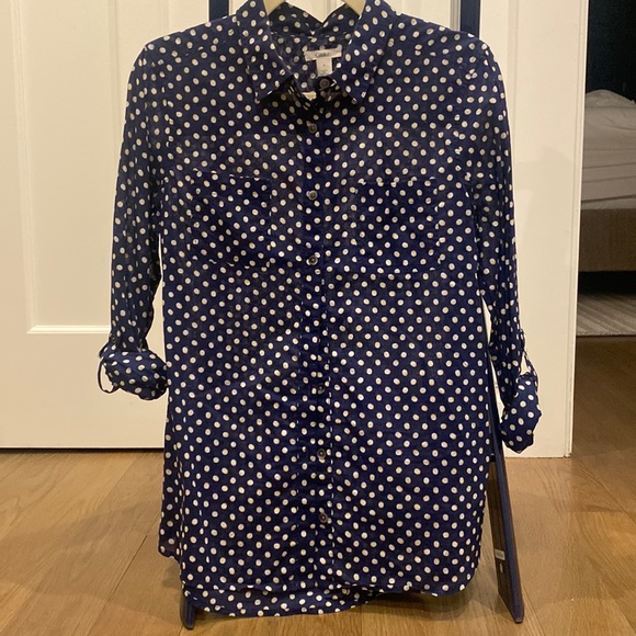 Caslon polka dot button up shirt with roll up and button sleeve - Picture 1 of 4